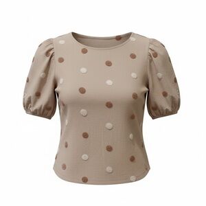 Anthropology Mine tan polka dot top, medium